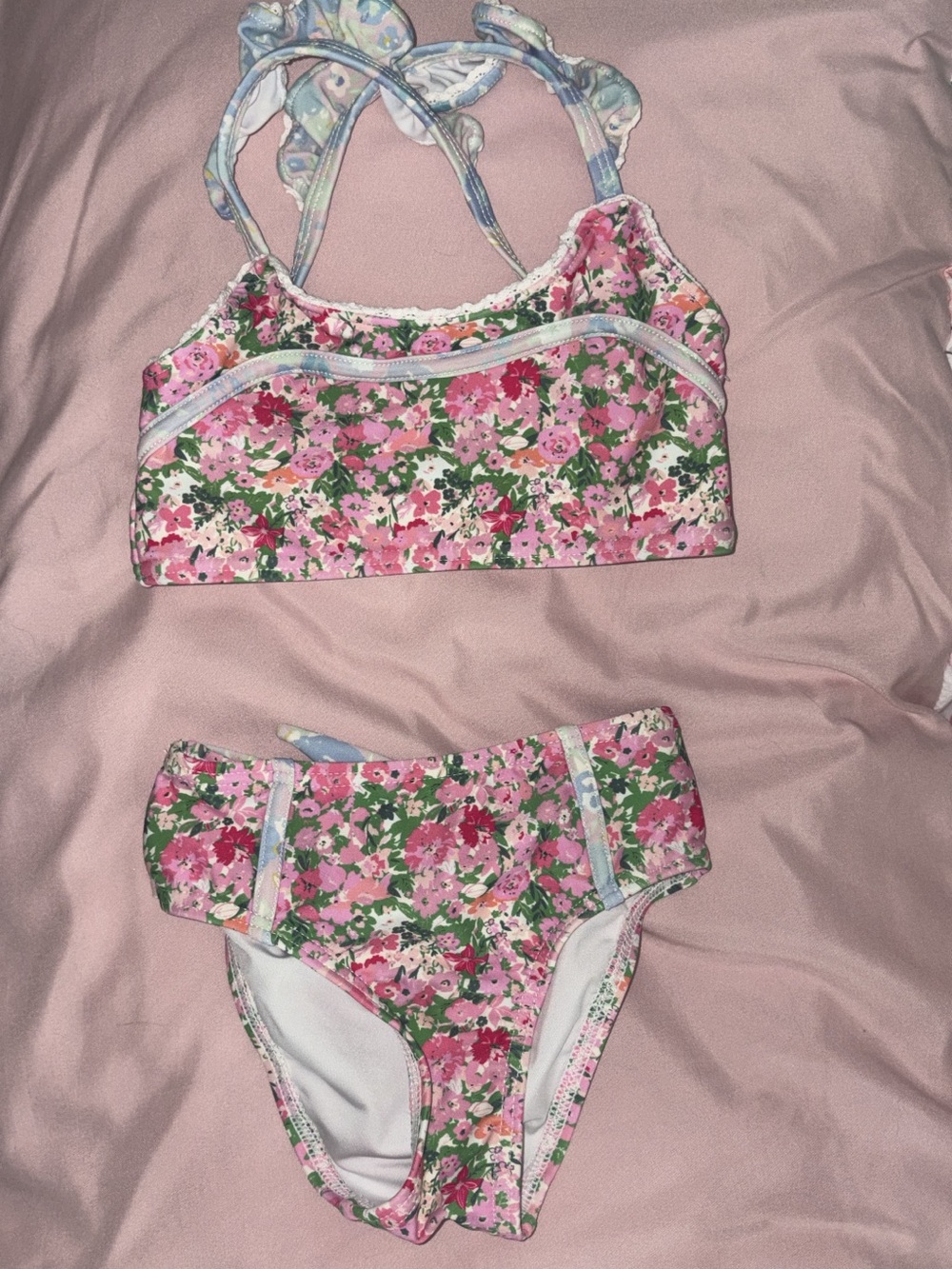 SweetHoney Pink & Green Floral Girls Two-Piece Swim Set
